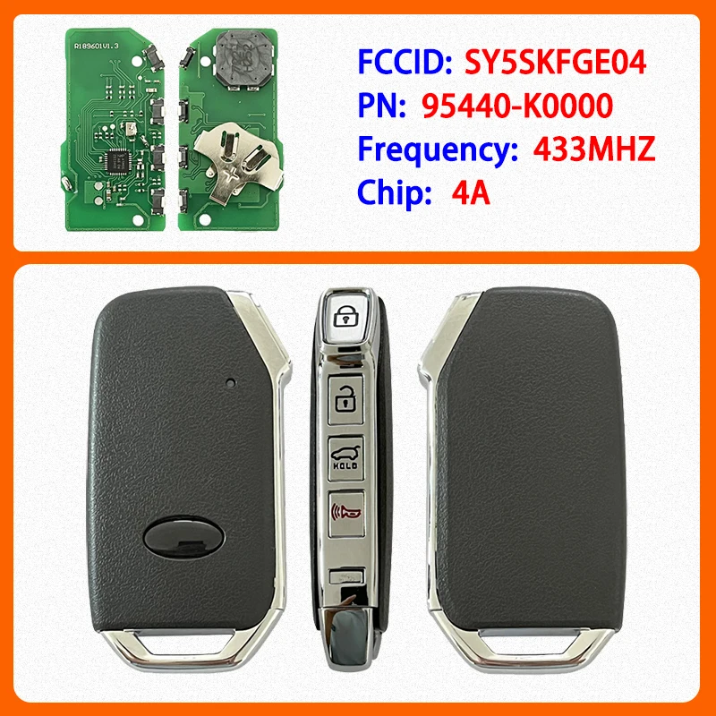

CN051162 Aftermarket 4 Buttons Smart Remote Key PN 95440-K0000 FCC SY5SKFGE04 4A Chip 434MHz Keyless Go For Kia Soul 2019-2022