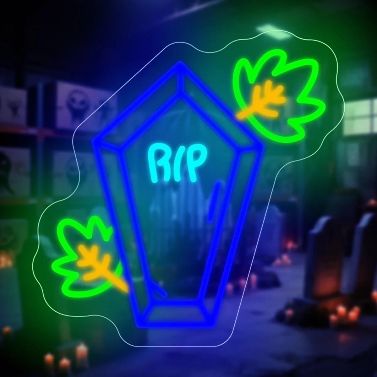 

RIP Coffin Neon Light Sign LED Dimmable Neon Sign for Bedroom Window Shop Party Man Cave Club Fireplace Atmosphere Decor Gift