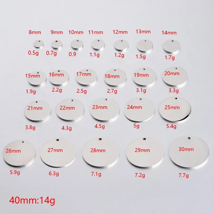 20piece/lot 1.5mm Thickness DIY Blank Stamping Round Discs Mirror Polish Stainless Steel Engrave Charm Disk 30/25/20/15/12/10mm