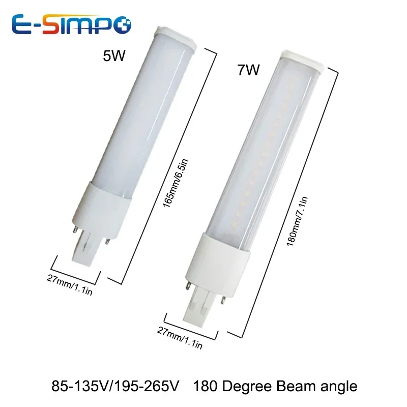 2pcs LED PL G23 GX23 3W4W5W7W Bulb Horizontal Side Plug Ceil CFL PL-S 7W 9W 13W Read Table Desk Lamp Replacement,Remove Ballast