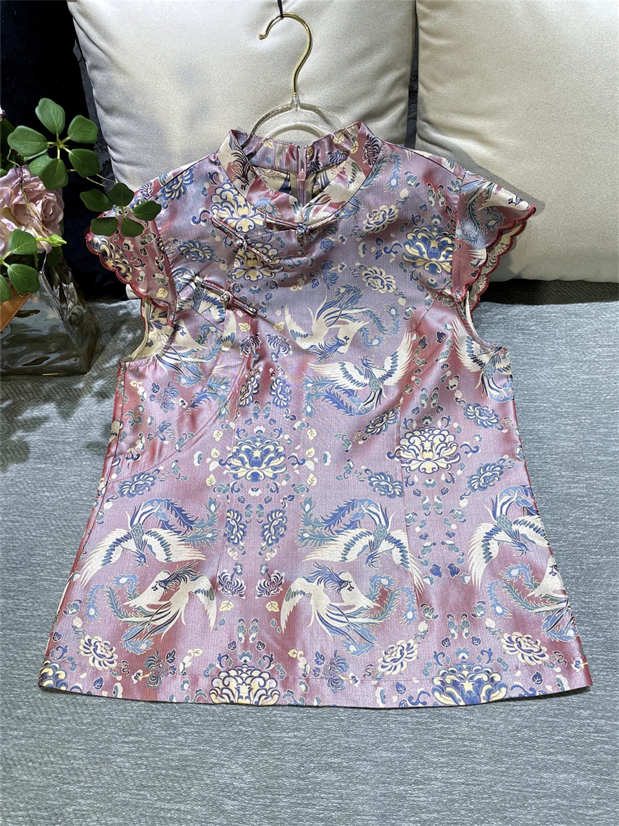 

Новая женская модная одежда Phoenix Flng: Топ-жилет из тяжелого китайского шелка с сичуаньской парчой и волнообразным узором