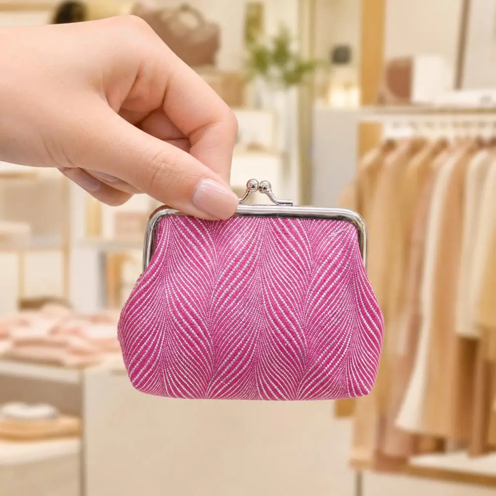 Small Coin Pouch Small Accessory Bag Multi-purpose Coin Purse with Pearlescent Glitter Fabric Vintage Clasp Closure for Coins