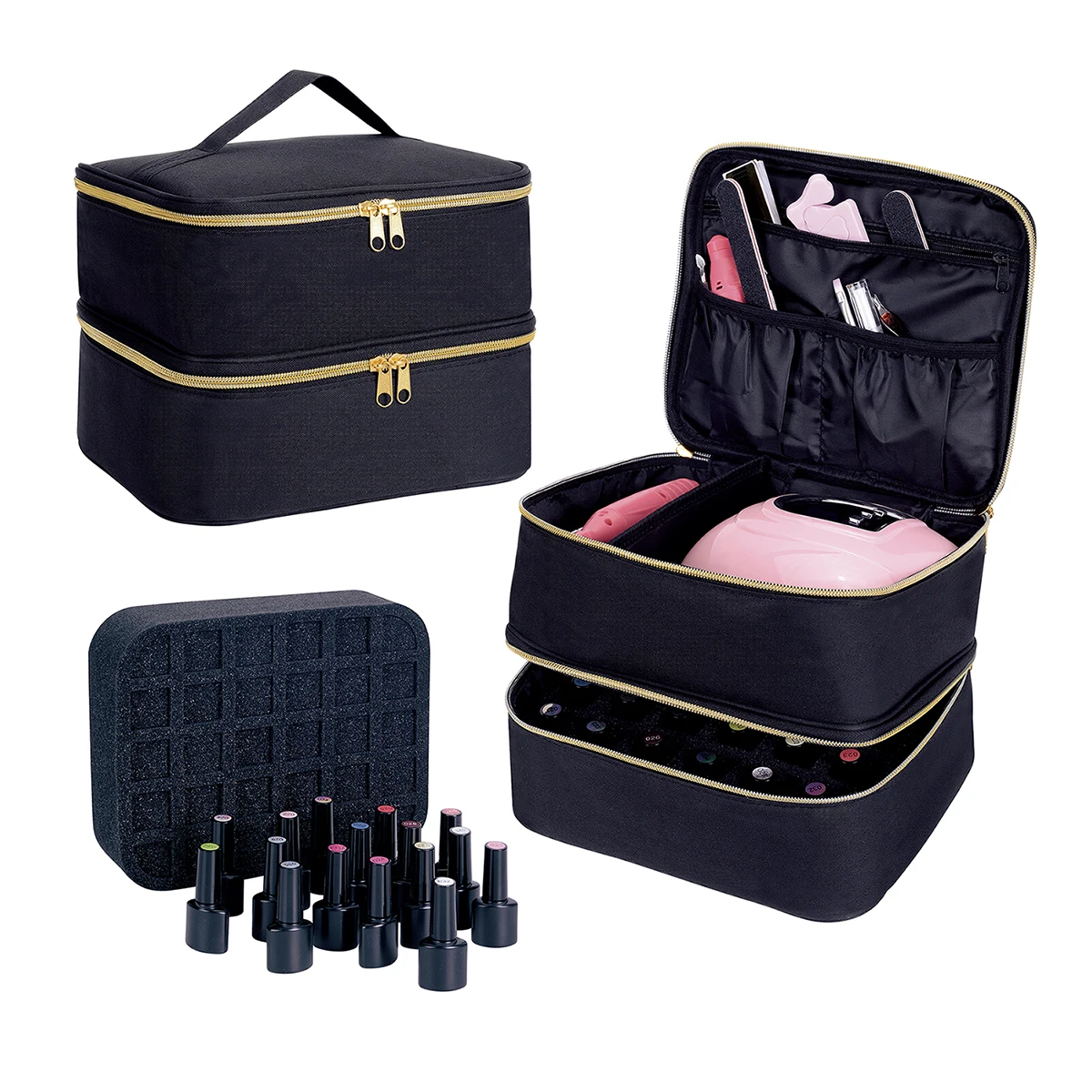 Nagellack-Organizer, tragbare doppellagige Kosmetik-Organizer-Tragetasche für Mädchen und Frauen, Nagelkunst, ätherisches Öl, Kosmetik-Set – Detail 1