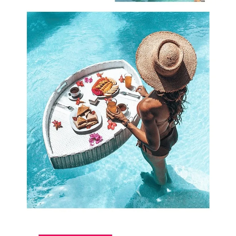 Floating Water Tray Round Rattan Heart Basket for Adults Waterproof Cup Holder Breakfast Serving Platter for Pool Hot Spring