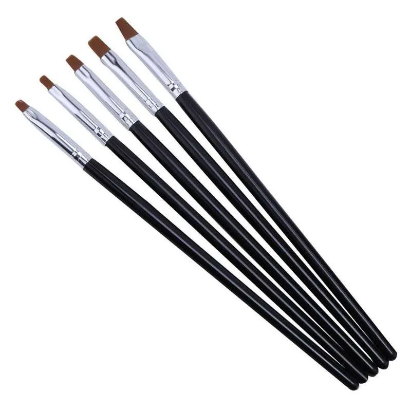 5 stks Borstel Platte Schilderij Tekening Pen Nail Art Penselen Franse Acryl Nagelborstel Kit Set UV Gel Borstels Nail Art Tool