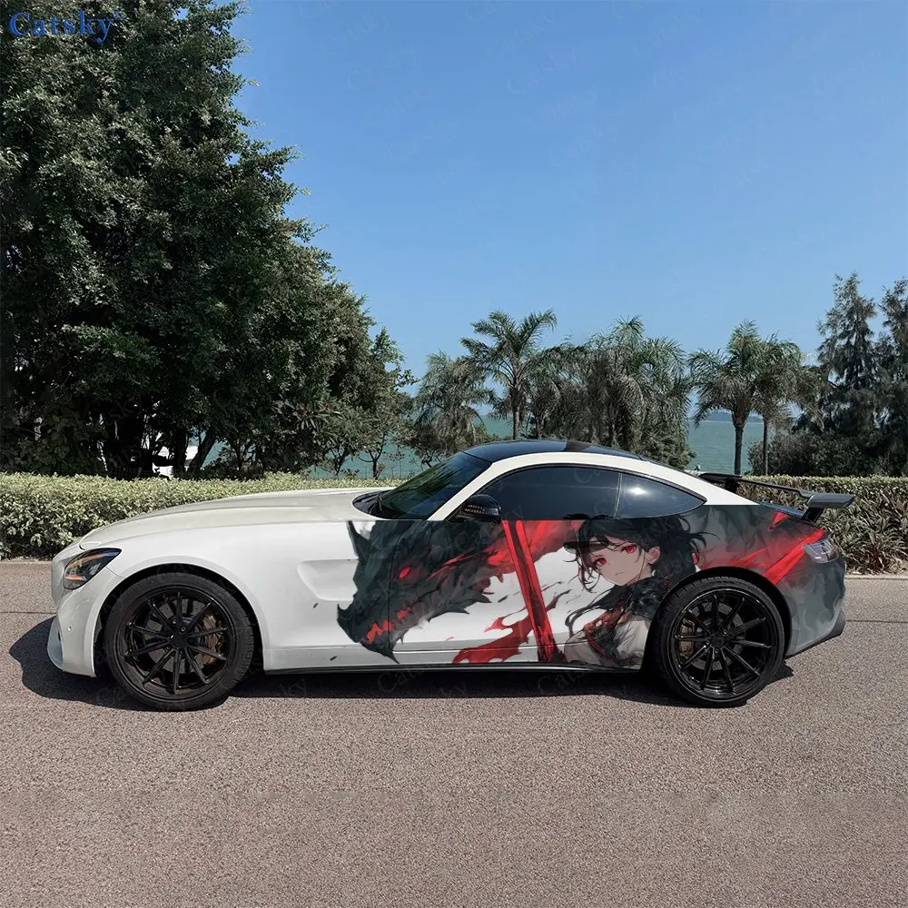 2pcs Ink Dragon & Companion Car Side Wraps, Self-Adhesive PVC Waterproof & Scratch-Resistant Stickers, Car Accessory Gift