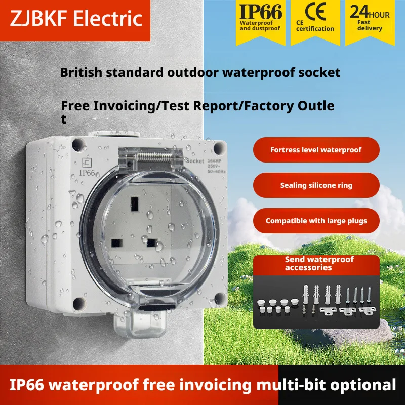 Universal Standard Outdoor Surface mounted Wall IP66 Waterproof Socket Eu Fr Us 16A Bathroom Kitchen Dustproof Rainproof Socket