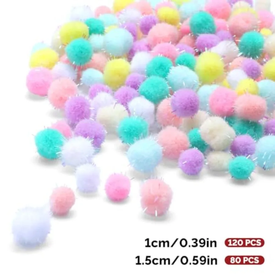 200 Pcs Cat Pom Pom Balls 0.5 Inch 0.4 Inch Extra Large Sparkle Interactive Cat Ball Toy Assorted Color Flash Ball for Exercise