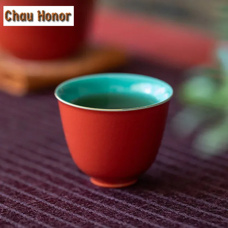 2pc/set Boutique Red Glaze Art Ceramic Tea Cups Household Chinese Style Small Single Master Cup Porcelain Kung Fu Tea Set 45ml