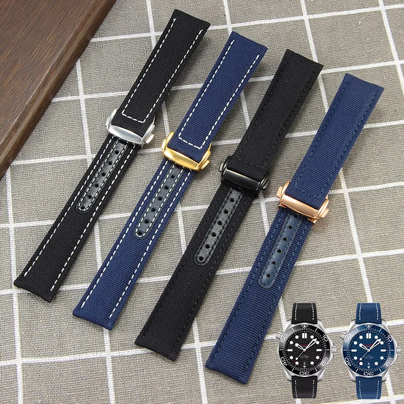 

Canvas Nylon Watchbands For Omega Seamaster 300 Speedmaster AT150 Omega Speedmaster Slubby 310.32 Series 19mm 20mm Nylon Strap