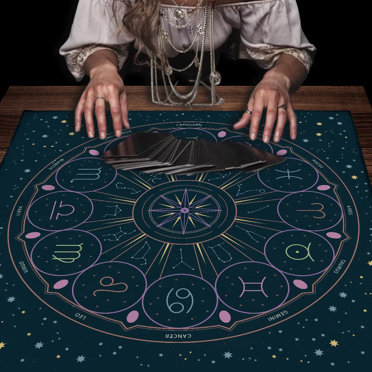 Altar Tarot Cloth 12 Constellations Tarot Mat Decor Pagan Witchcraft Pendulum Astrology Divination Gift Ritual Cloth