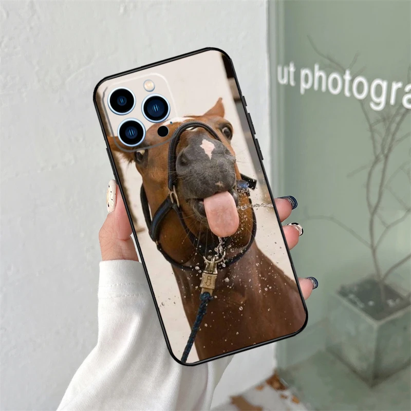 Funny Horse Animal For iPhone 16 15 14 13 12 11 Pro Max X XS Max XR Plus Phone Case Accessories