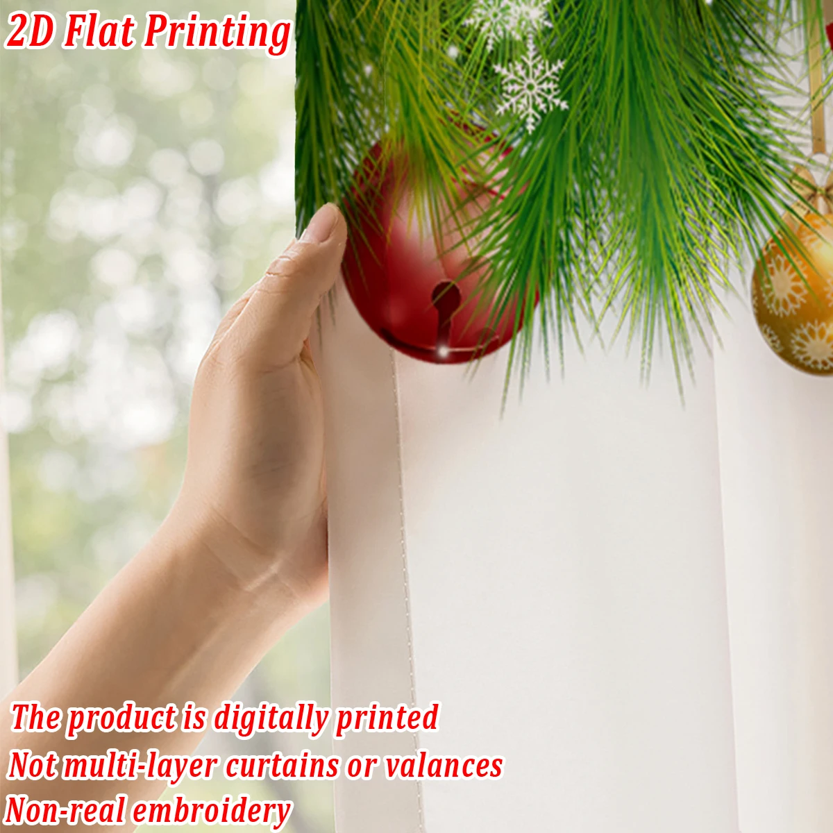 ستارة شفافة مطبوعة مسطحة لعيد الميلاد مع فروع كرة الصنوبر لعيد الميلاد وحلوى القوس لغرفة المعيشة وغرفة النوم وحفلات العطلات