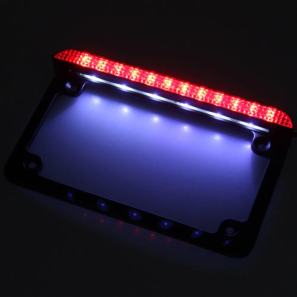 Motorcycle 6Inch Universal License Plate Frame Holder Mount Bracket With LED Tail Light For Harley Honda Yamaha Suzuki Kawasaki