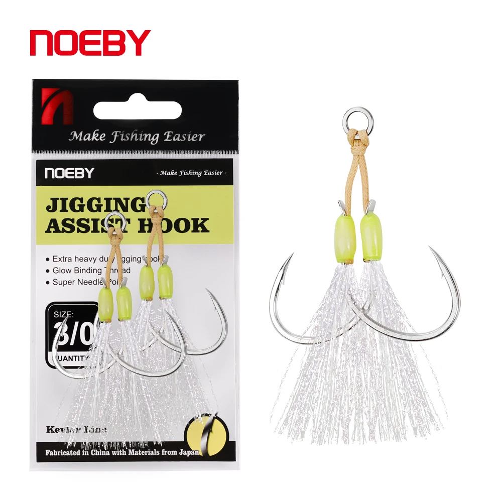 

Noeby Slow Pitch Jigging Assist Rig Hooks 2PCs 1/0 2/0 3/0 4/0 5/0 Kevlar Line Shaft Hook Point Slow Jigs Sea Fishing Hooks