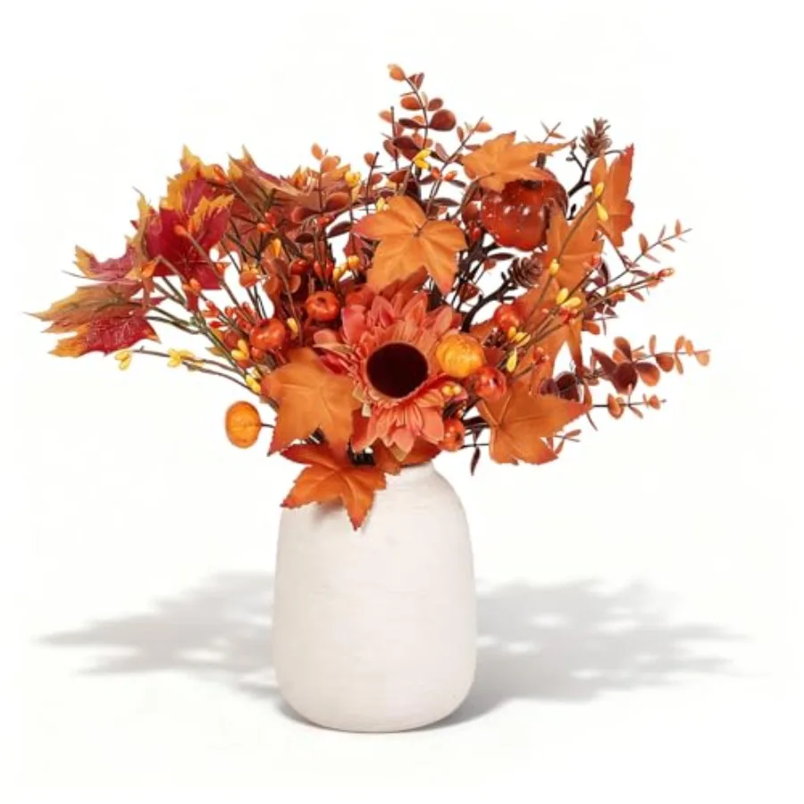 

Ovveroche, комплект осенних цветочных композиций из 7 предметов, искусственный подсолнух, тыква, ягода, кленовый лист, стебли с эвкалиптом для дома в деревенском стиле