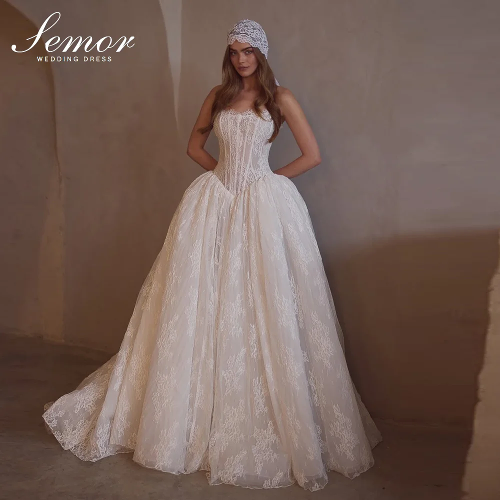 Semor Customized Lace Wedding Dress Princesa Corset Vestidos Feminino Elegante Para Casamento Novia Boda Por La Iglesia Dress