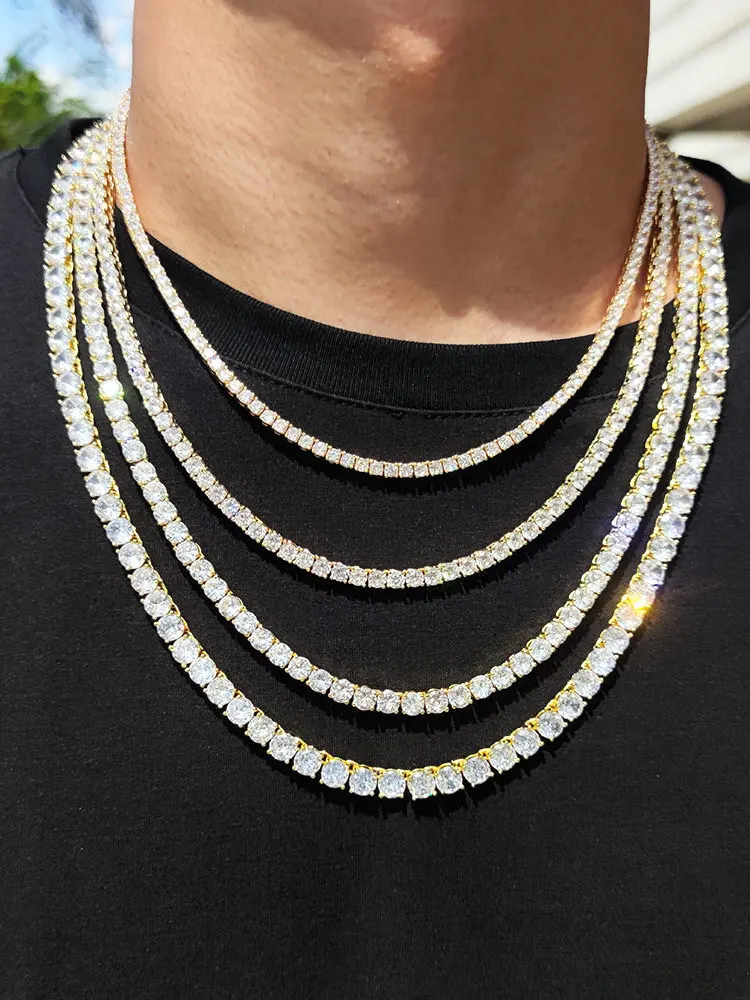 3mm 4mm 5mm Hip Hop 18K Gold Iced Diamond necklace Bling CZ Tennis Chain Necklace