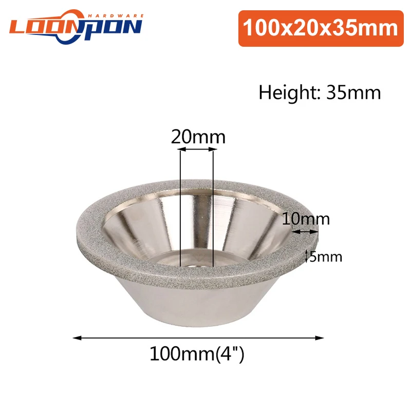 Loonpon 100mm Diamond Grinding Wheel Cup Diamond Wheels DIsc Grinding Tool For Sharpener Grinder Milling Cutter Tungsten Carbide