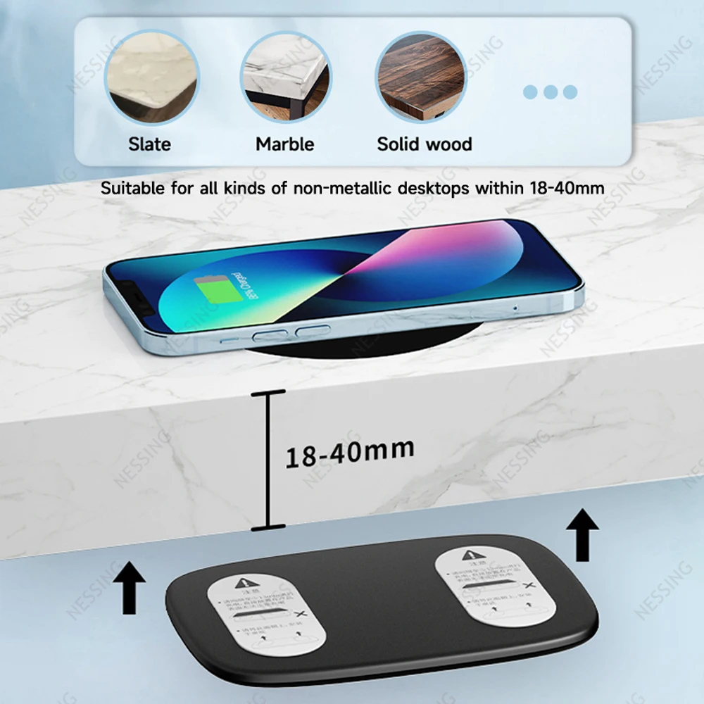 40MM Long Distance Hide Wireless Charger Pad Stealth Desktop Table Fast Air Charging For iPhone 14 13 12 Pro Max Samsung S22 S21