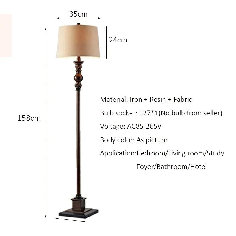 Nordic Retro Bedside Bedroom Standing Light American Floor Lamp Living Room Fabric Home Decor Hotel Switching Lighting Lamps