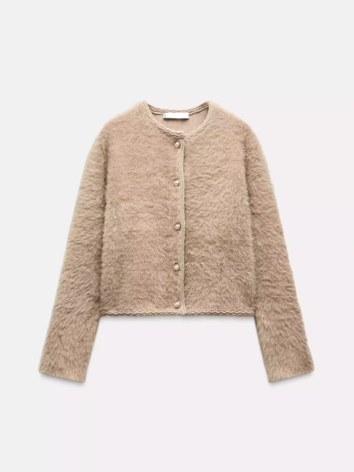 Casaco de Tricô com Efeito de Pele Artificial Longo com Gola Redonda Nova Chegada Moda Feminina Corte Reto