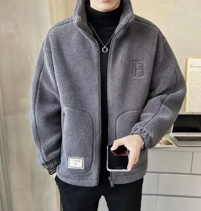 

Autumn Winter Male Coat Jacket For Men Solid Color Loose Warm Fashion Streetwear-style Man Jacket Fleeced Clothing