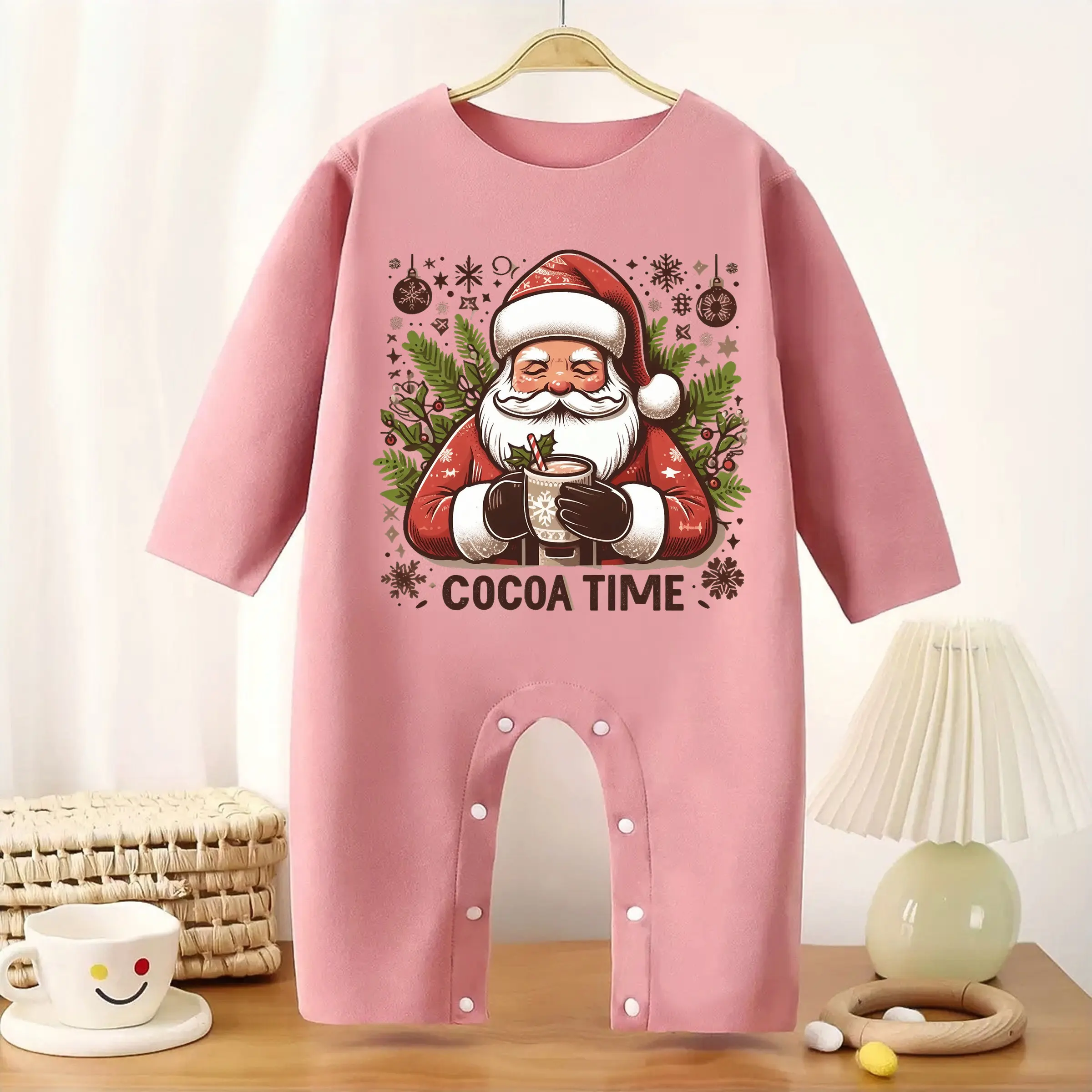Merry Christmas MINISO Baby Thickened Jumpsuit Hot cocoa Cute Infant Longsleeve Creeper Keep Warm for Height 60-90CM Baby Cloth