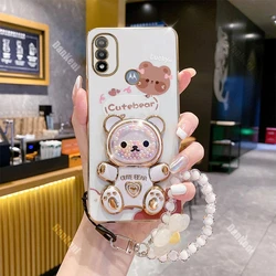 E20 Lucky Bear Holder Bracelet Plating Phone Case For Motorola Moto E20 E22 E22i E32 E13 E6S E7 E7Plus E7Power EDGE 20 30 Cover