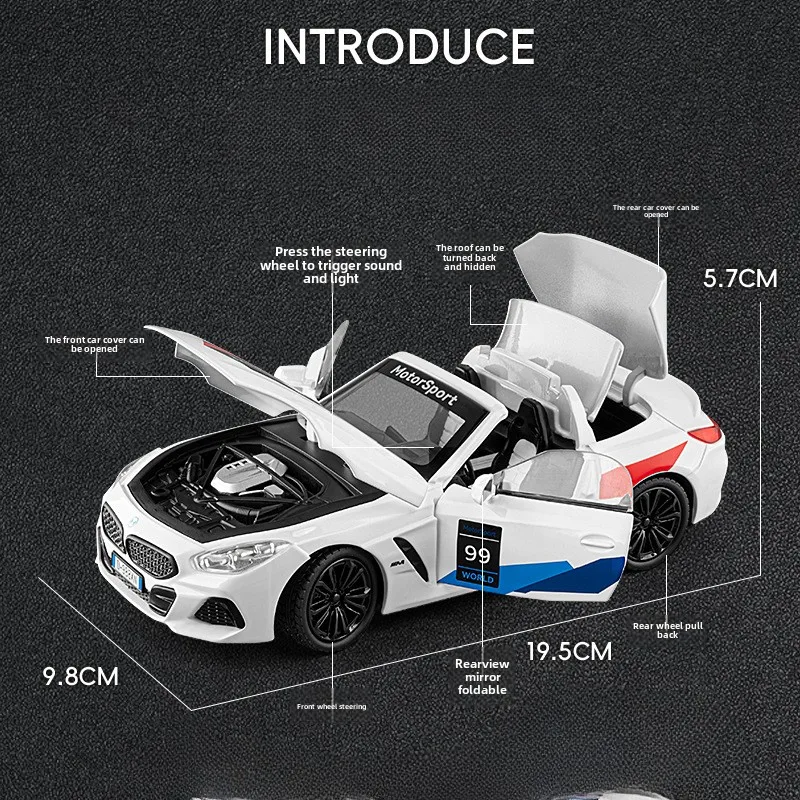 Simulatie 1:22 BMW Z4 Coupe Converteerbare Supercar Model Collectie Miniatuur Voiture Diecast Speelgoed Voertuig Kinderen Vriendje Gift
