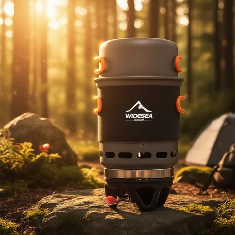 Widesea Camping Cooking System with Heat Exchanger Outdoor Gas Burner Stove Tourist Pot Set Cup Tableware Cookware Tourism Hike