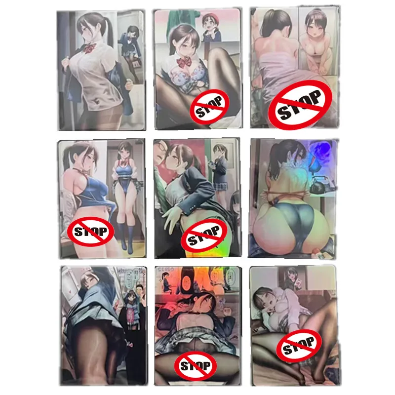 9Pcs/set Sexy Anime Cards for Classmates, Campus Black Stockings Homemade Nude Cards, ACG Toys Gifts, DIY Game Collection Cards