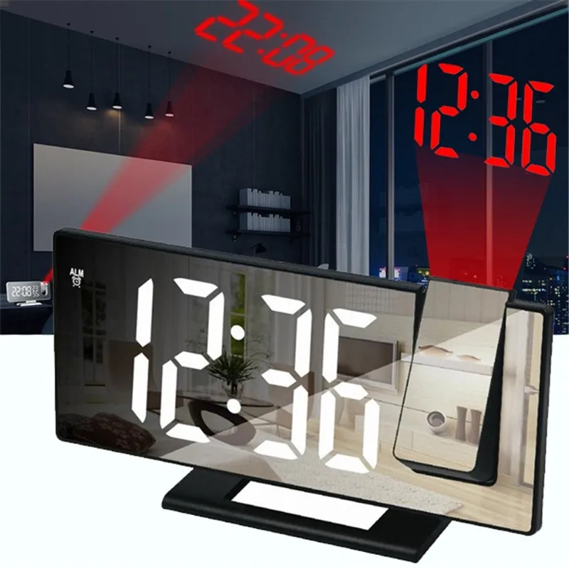 

LED Digital Projection Alarm Clock Table Electronic Temperature Display Backlight Snooze Ceiling Clocks for Home Bedroom Timer