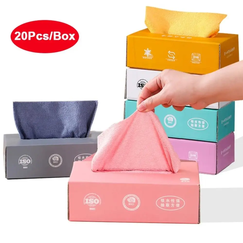 20PCS/Box Microfiber Towel Absorbent Kitchen Cleaning Dishcloth Non-stick Oil Dish Rags Napkins Tableware Home Cleaning Towels