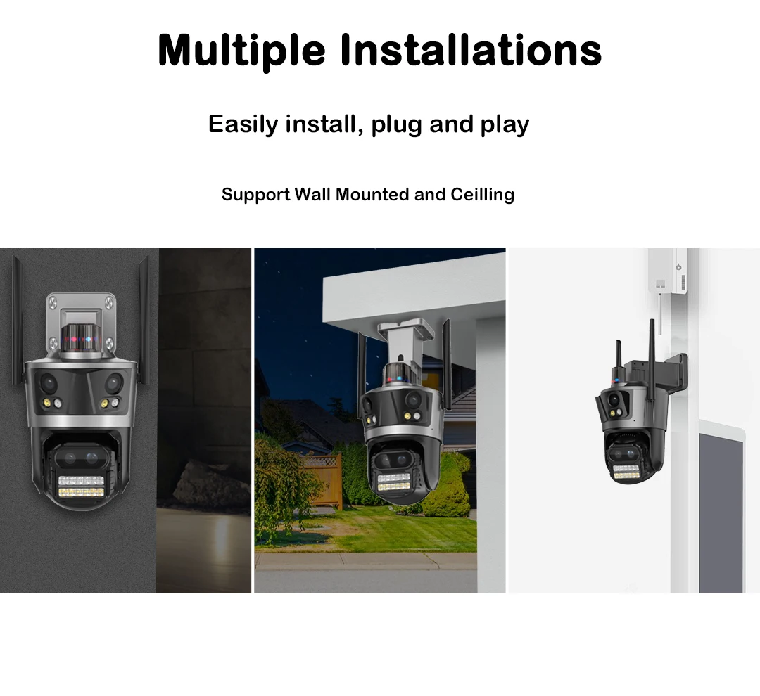 Hongnaer 16MP 8K ICSee 8X Zoom أربعة عدسات للرؤية الليلية الذكية اللاسلكية CCTV PTZ IP المنزل في الهواء الطلق كاميرا أمان WiFi