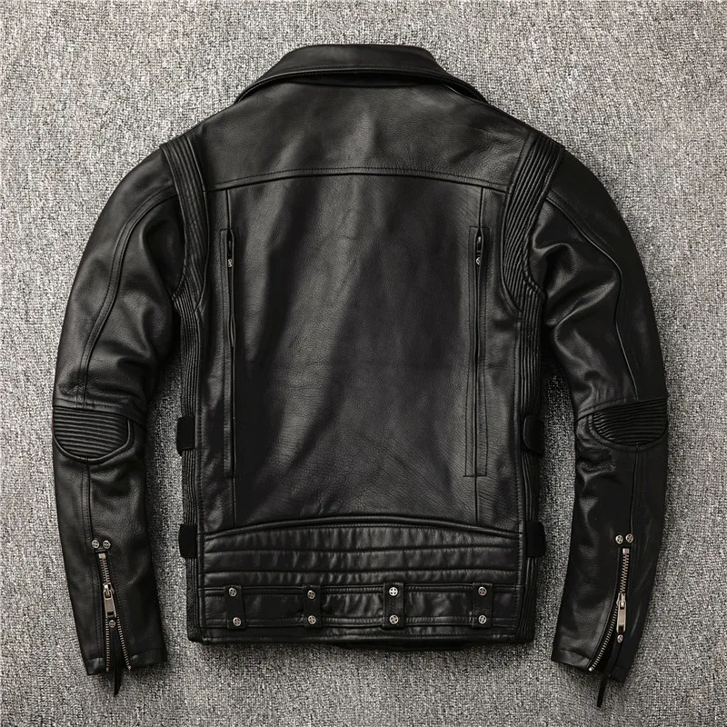 Heavy Motorcycle Cattle Goods First Layer Leather Leather Men Motorcycle Suit  Europe And The United States Trend Coat