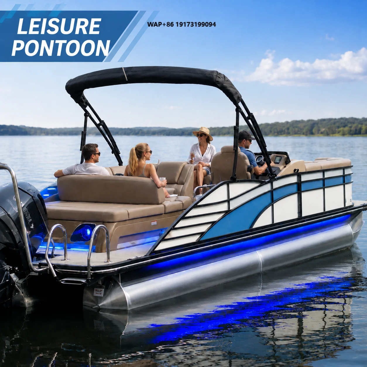 Kinocean Custom Luxuriant Large 19-25ft 10-15 Person Party Aluminum Pontoon Boat Yacht Boat with Console&Motor for Sale