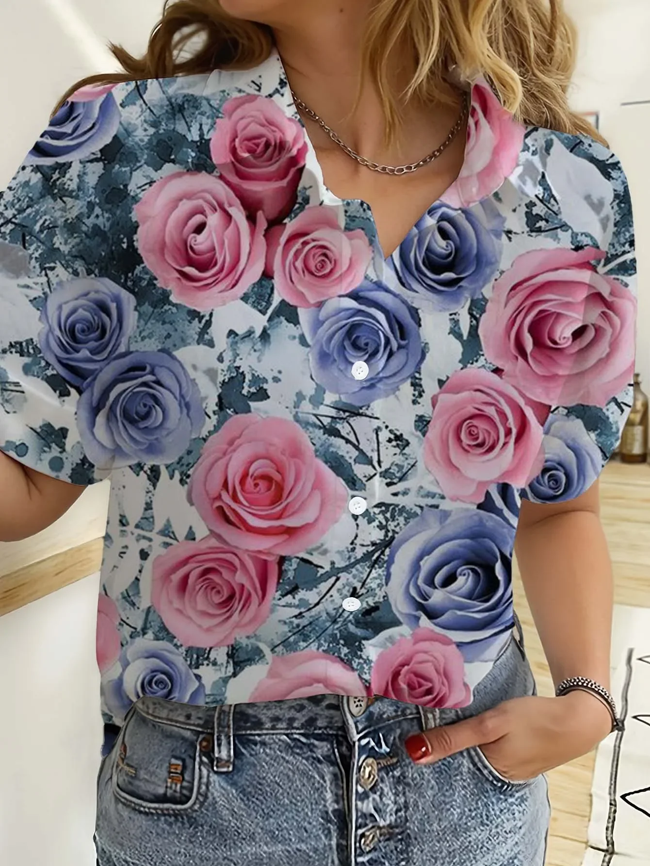 Camisas havaianas femininas manga curta botão floral rosa impresso topos casuais camisas de praia verão nova blusa de girassol topos femininos