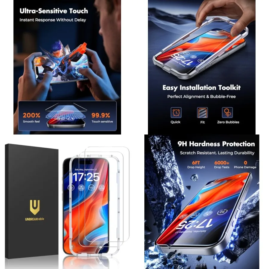 

2-Pack Screen tector for, Military-Grade Shatterof Tempered Glass [9H+ Hardness] [Easy Installation Frame] [99.99 HD Clear] for