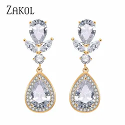 ZAKOL Stylish Geometric Drop Cubic Zirconia Earrings Women Elegant Bridal Wedding Party Jewelry Accessories Wholesale EP2242