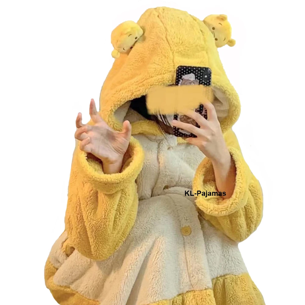 

Warm Flannel Nightdress Long Sleeve Autumn Winter Nightgowns Bear Cosplay Sleepshirts Women Sleepwear Home Wear Long Bathrobe