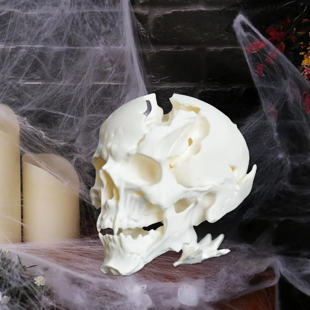 Skull Statue Realistic Skull Decor Halloween Skull Ornament Synthetic Resin Figure Realistic Bone Detail Sculpture Tabletop