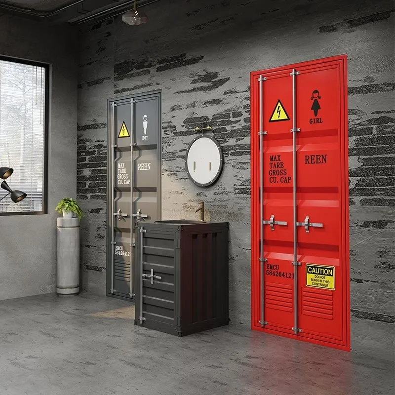 for Industrial Wrought Iron Barn Door Retro Restaurant Box Creative Partition Track Container Toilet