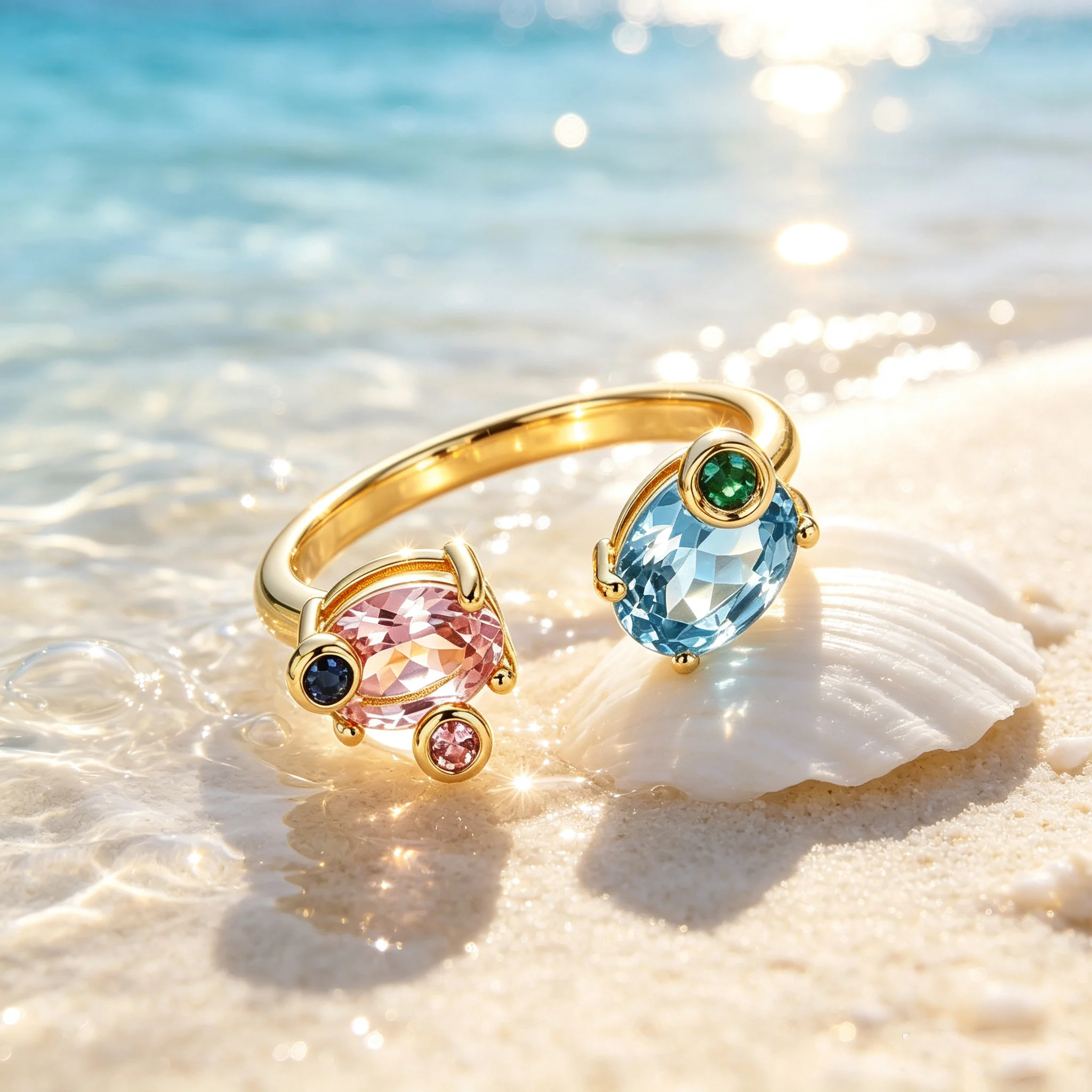 Elegant Dual Oval Crystal CZ Open Ring Adjustable Gold Plated Band Ladies Travel Banquet Dating Accessories Party Vacation Gift