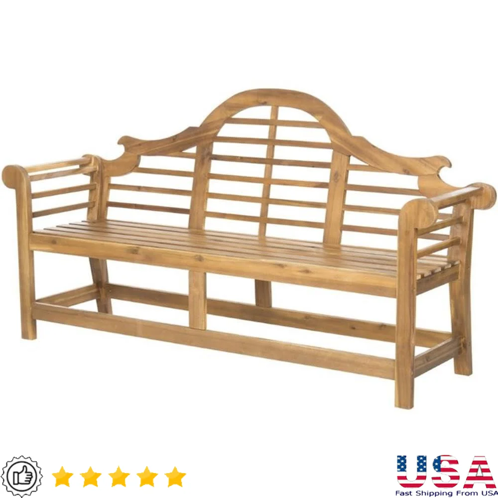 

Acacia Wood Bench 77" Outdoor Patio Furniture Wood Finish