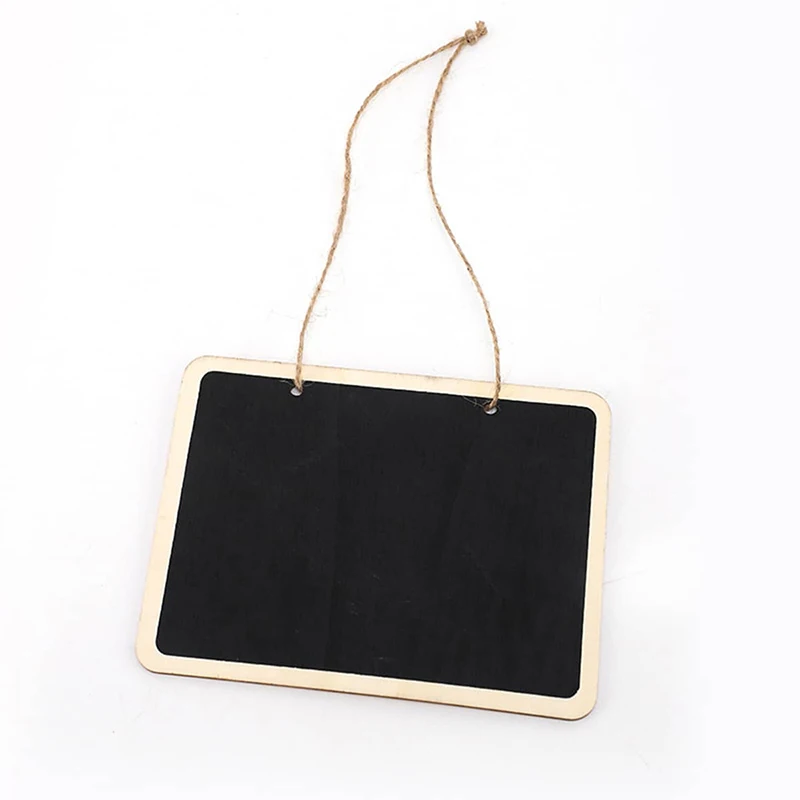 Bview Art 1pcs Mini Reusable Wood Erasable Chalkboards with Hanging String Decorative Display Black Square Message Board