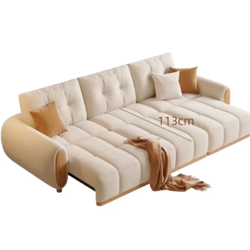 Cream Wind Electric Sofa Three-person Straight Row