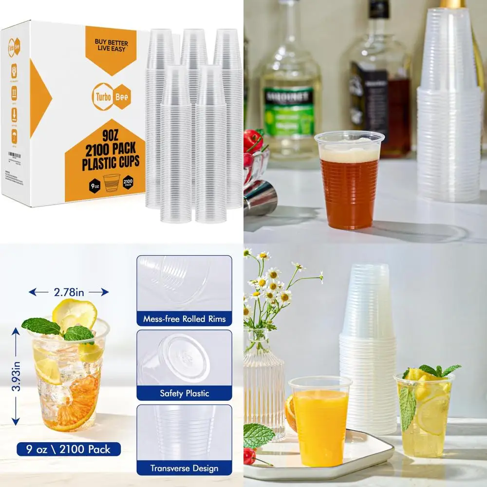 

Disposable Plastic Cups 9oz Bulk Pack, Party Drinking Cups, Ideal for Weddings and Thanksgiving Celebrations