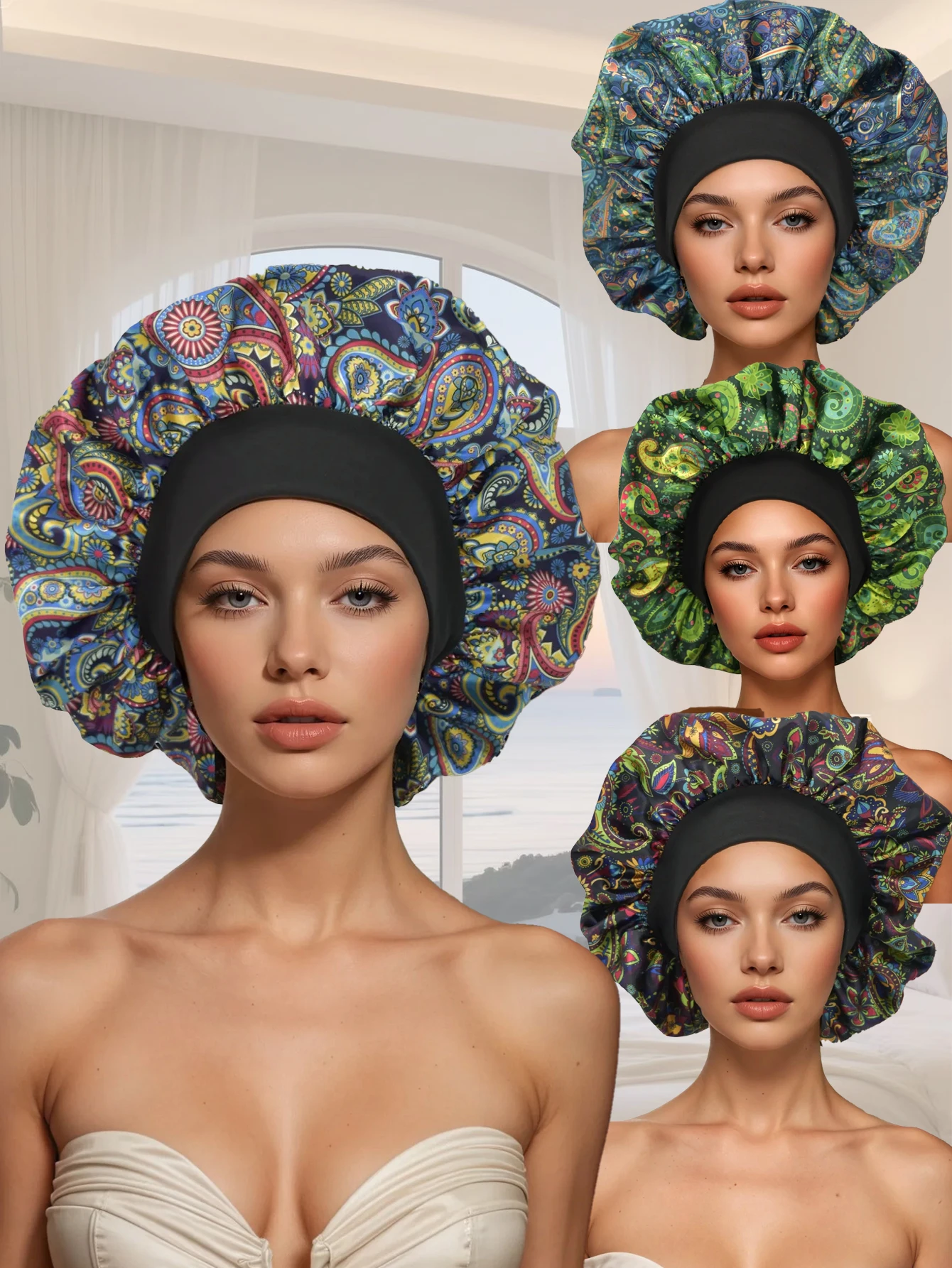 Ladies Elastic Wide-Brim Bonnet Leopard Print Sleep Hat Comfortable Women's Headwear