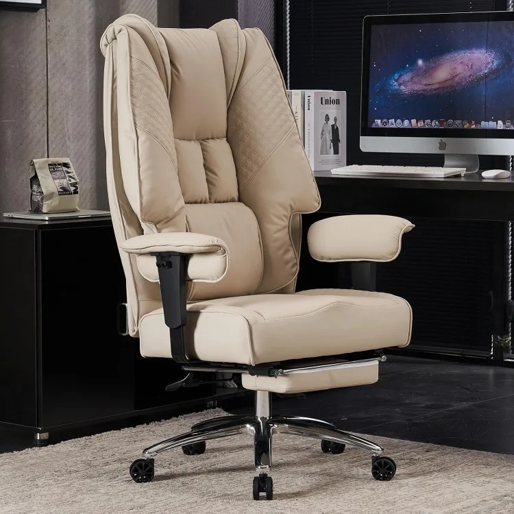 

Big and Tall Office Chair 400lbs Wide Seat, Leather High Back Executive Office Chair with Foot Rest, Ergonomic Office Chair